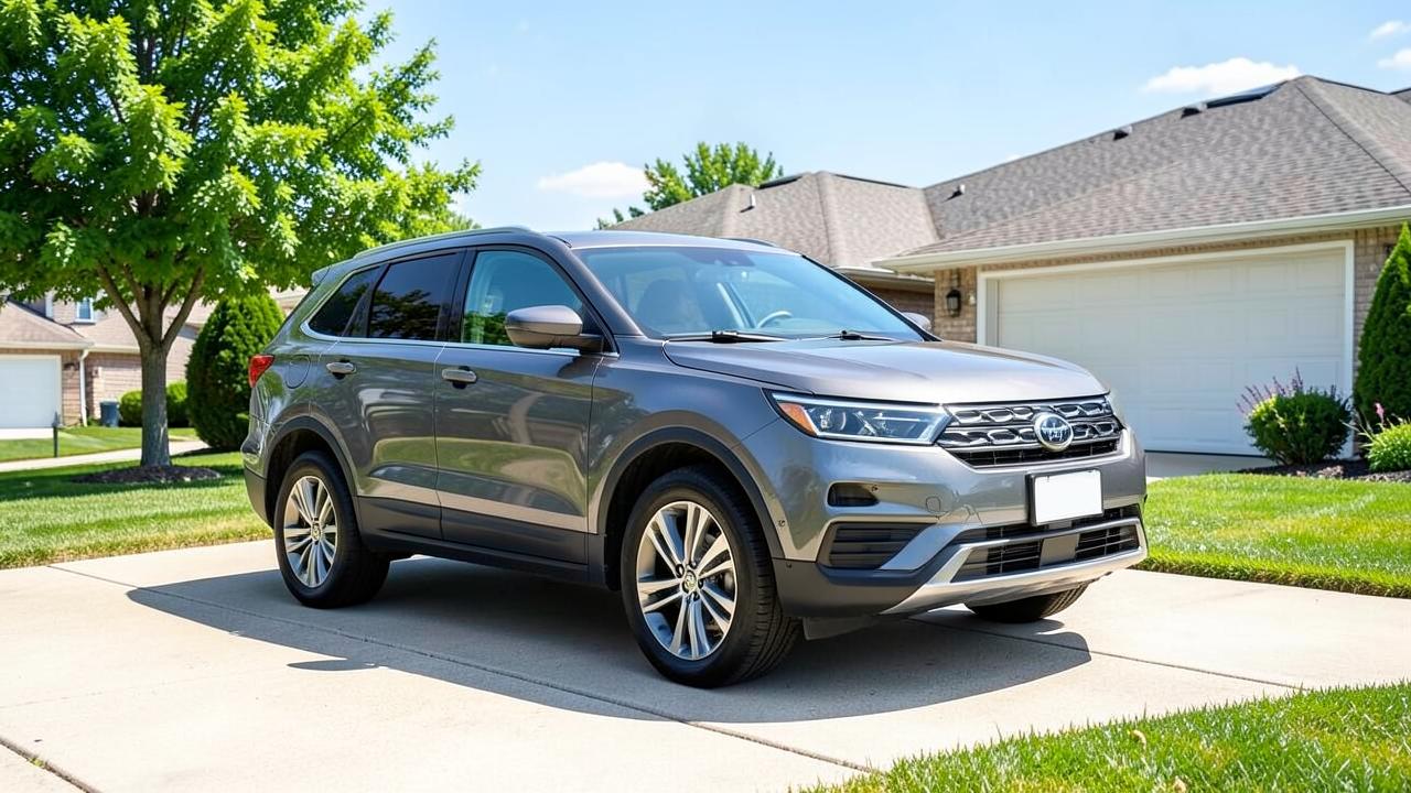 Grey SUV parked on a suburban driveway